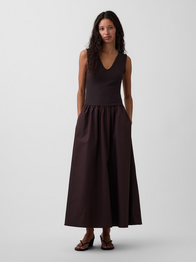 Mixed Media Drop-Waist Maxi Dress