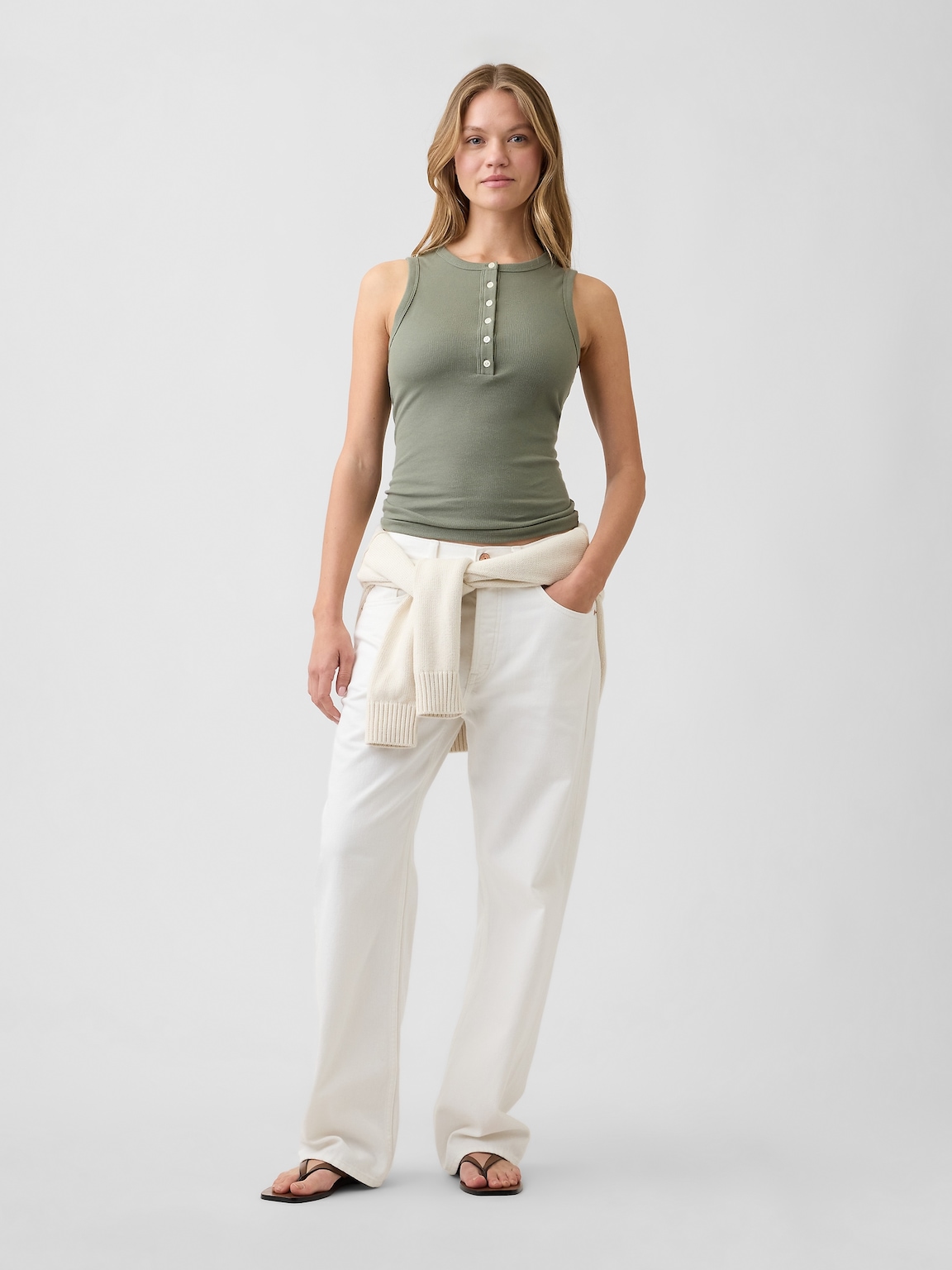 Ribbed Henley Tank Top