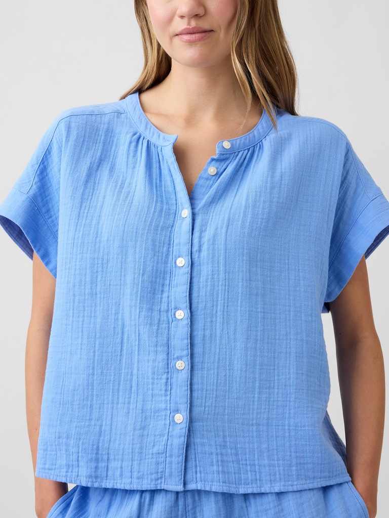 Relaxed Button-Up Gauze Top
