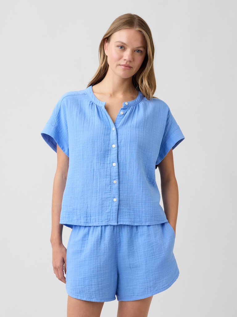 Relaxed Button-Up Gauze Top