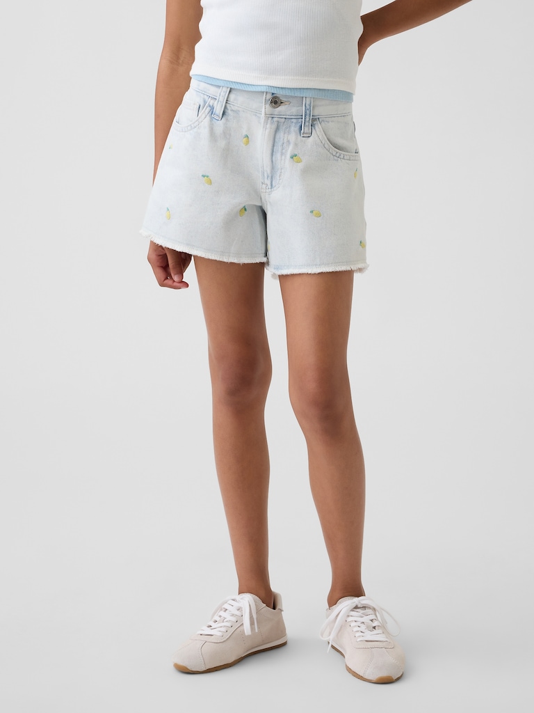 Kids Low Rise Stride Embroidered Lemon Denim Shorts