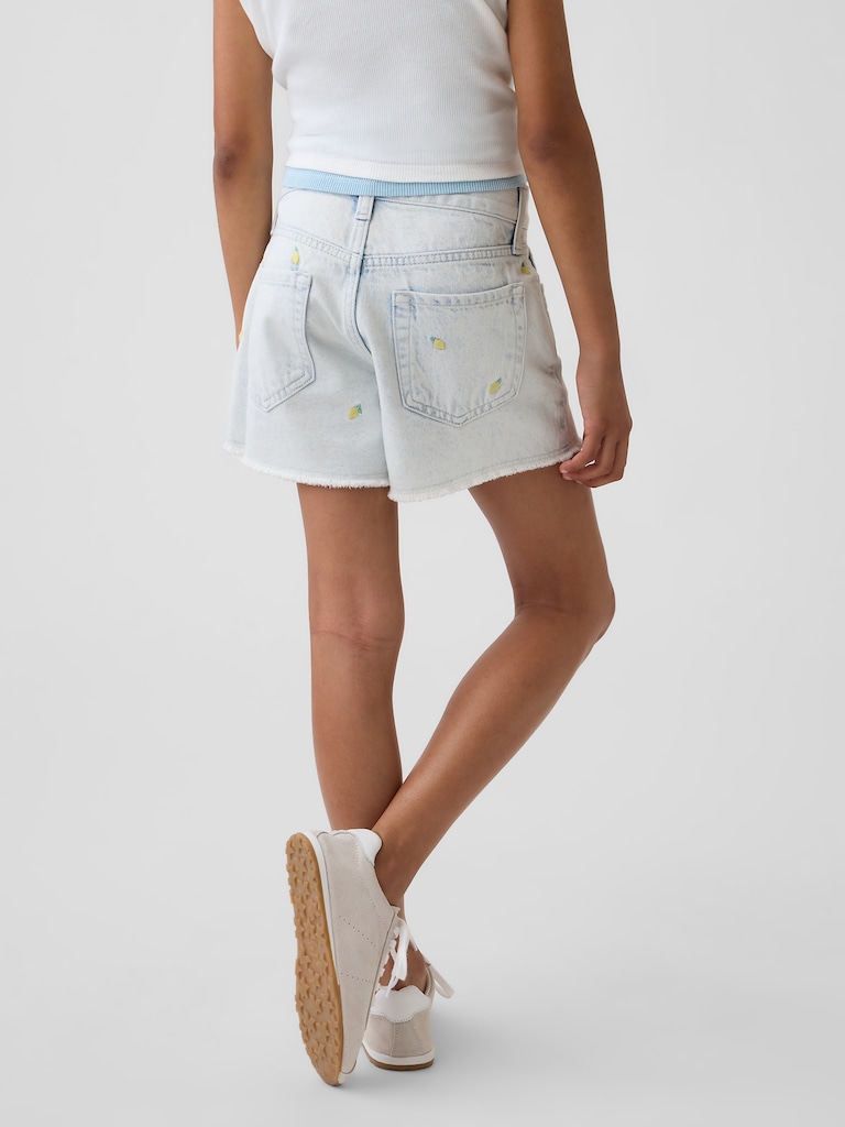 Kids Low Rise Stride Embroidered Lemon Denim Shorts