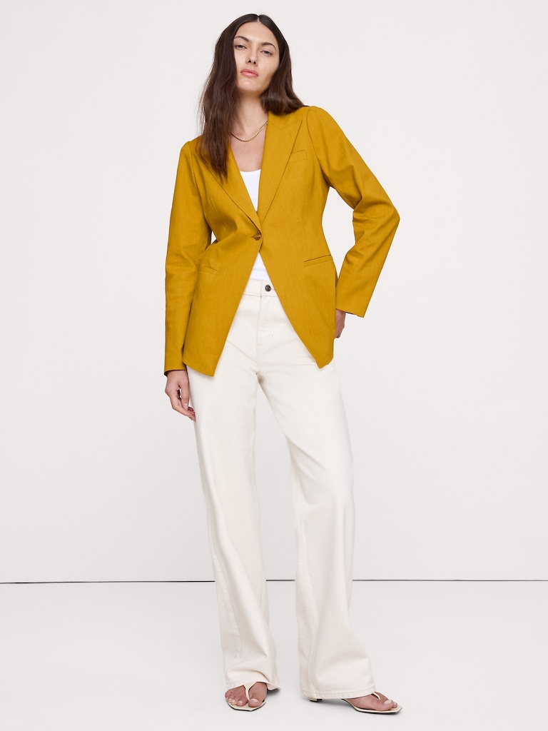 Stretch Linen-Viscose Long Blazer