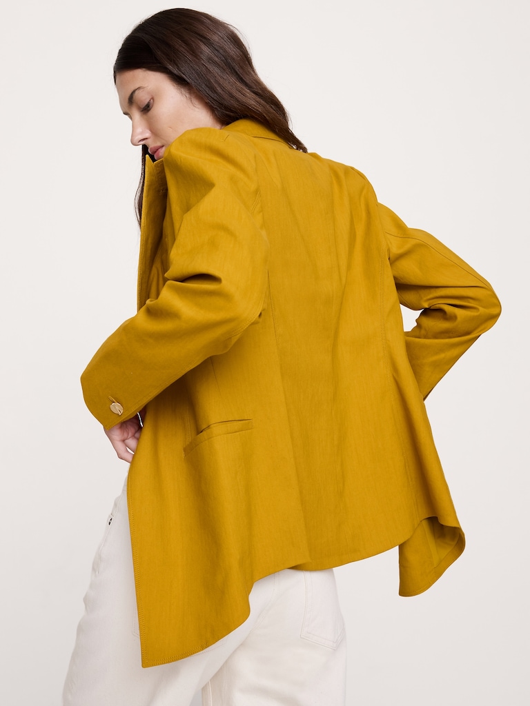 Stretch Linen-Viscose Long Blazer