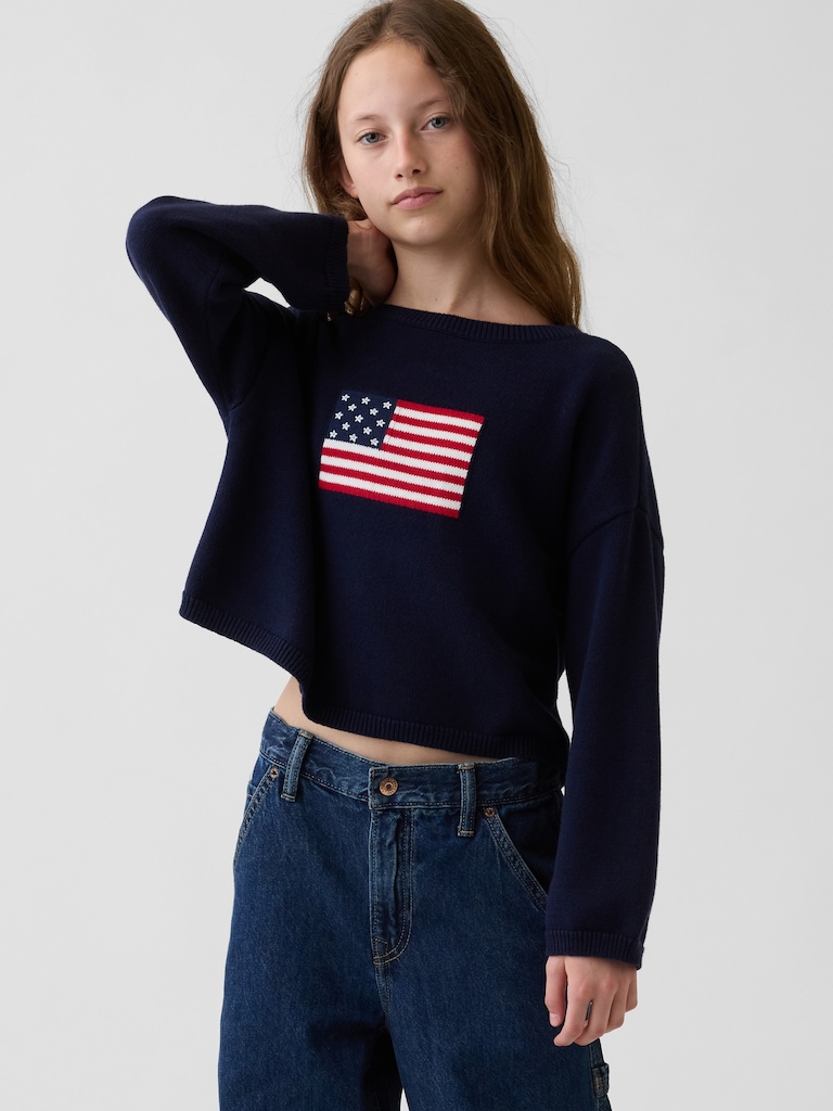 Kids Crochet Oversized Americana Sweater