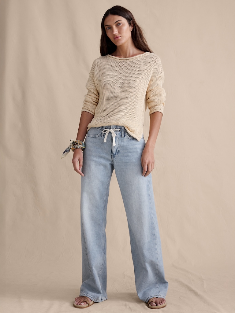 Mid-Rise Wide-Leg Drawstring Jean