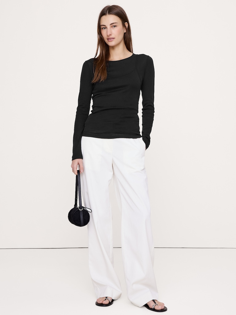 Airy Cotton Layered Long-Sleeve T-Shirt