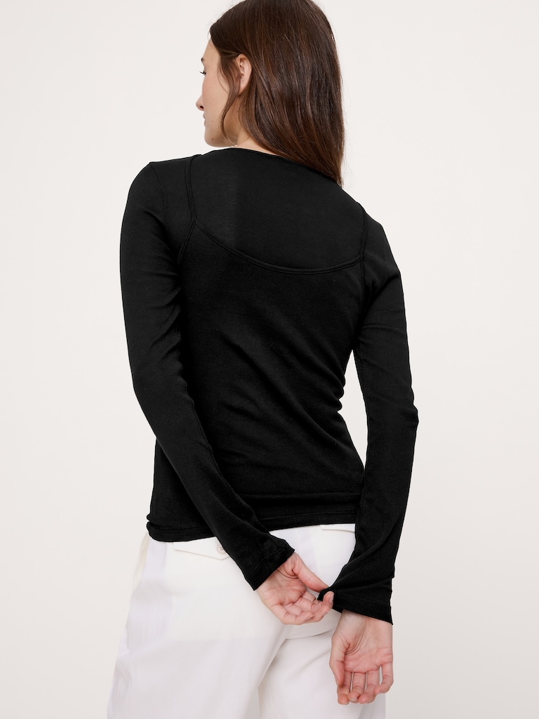 Airy Cotton Layered Long-Sleeve T-Shirt