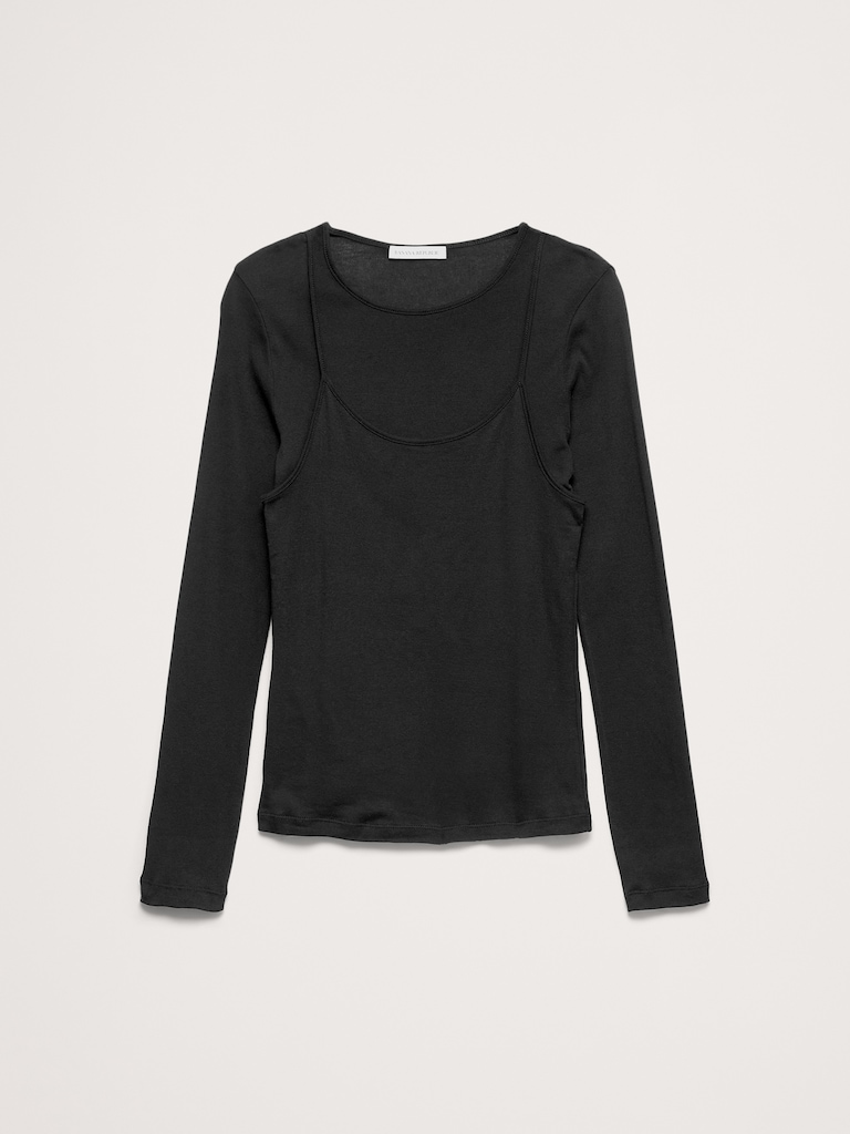 Airy Cotton Layered Long-Sleeve T-Shirt
