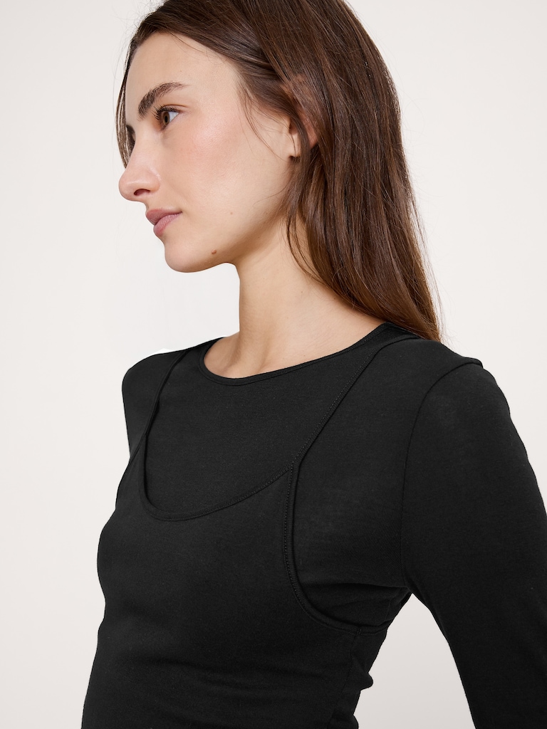 Airy Cotton Layered Long-Sleeve T-Shirt