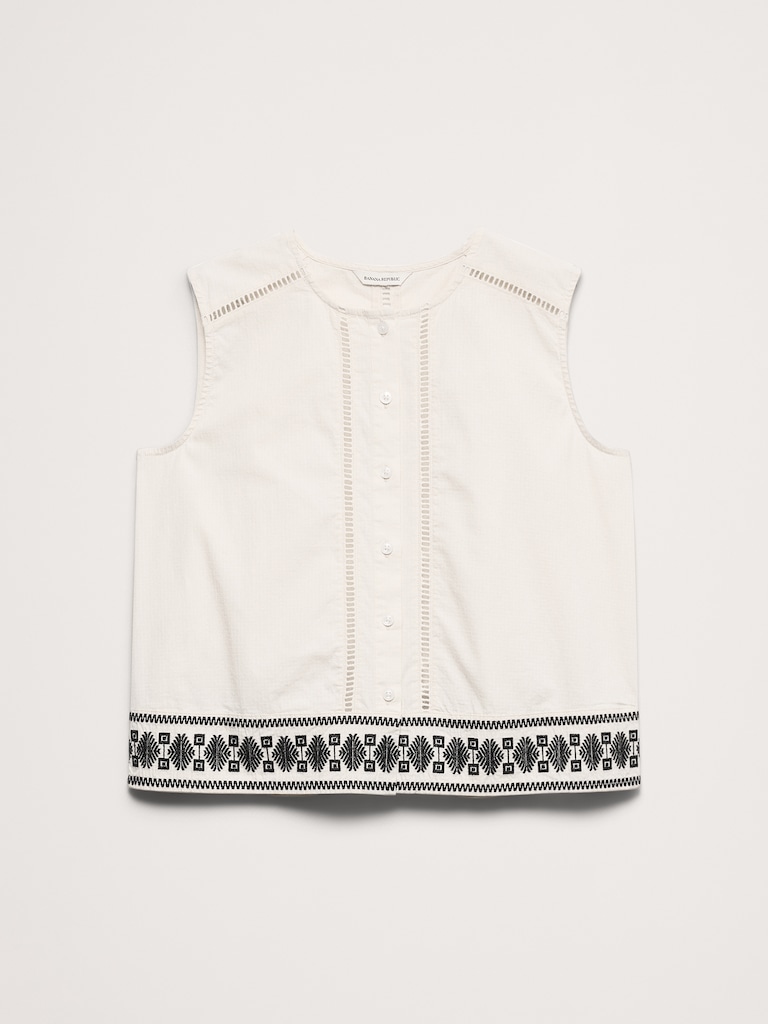 Embroidered Stretch-Cotton Tank