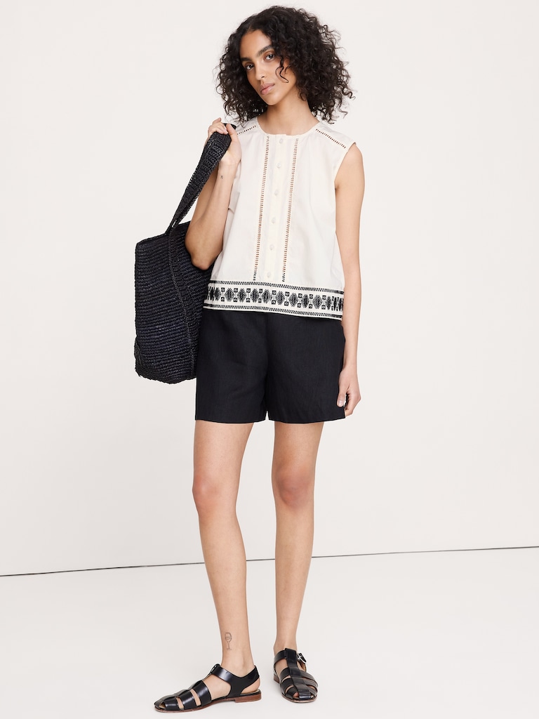 Embroidered Stretch-Cotton Tank