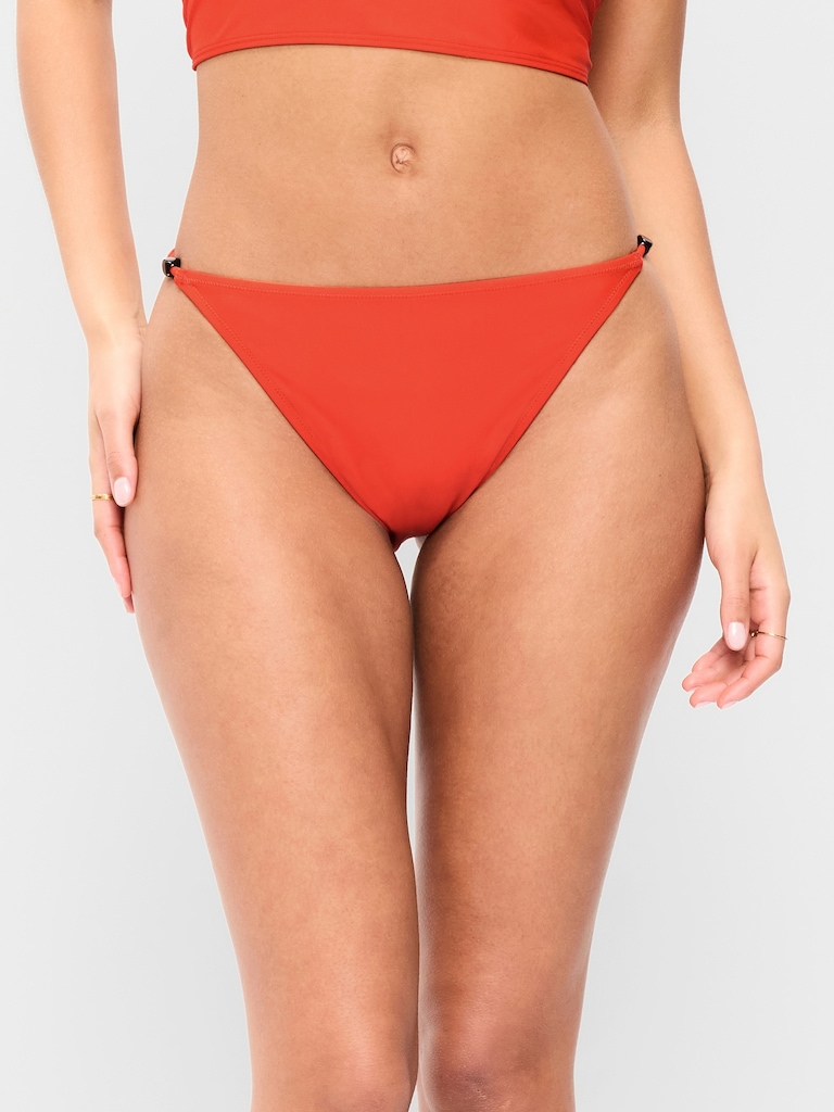 Beaded Mid-Rise Bikini Swim Bottoms