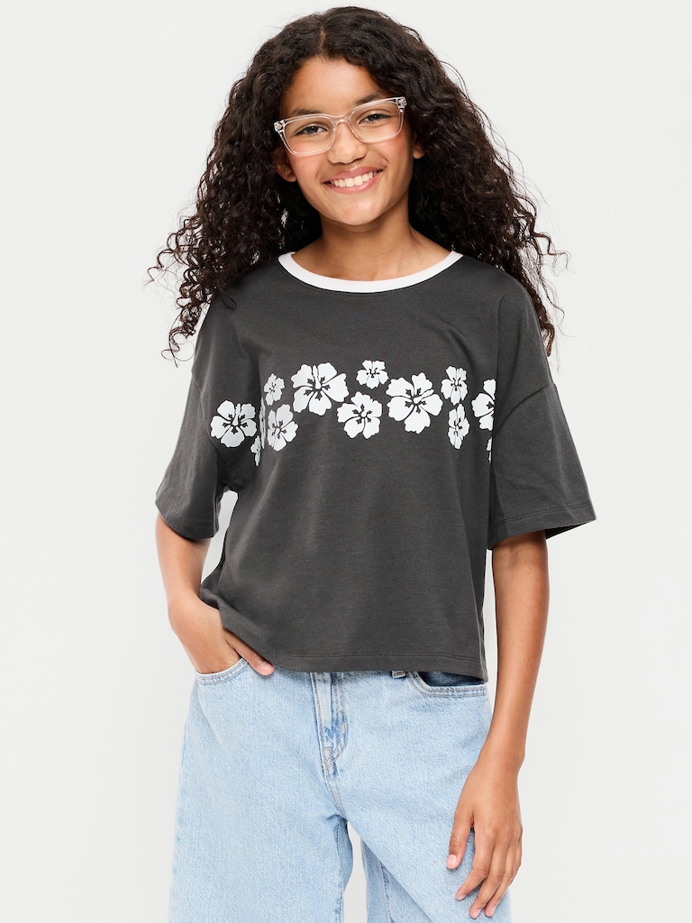T-shirt court surdimensionné à manches courtes pour fille