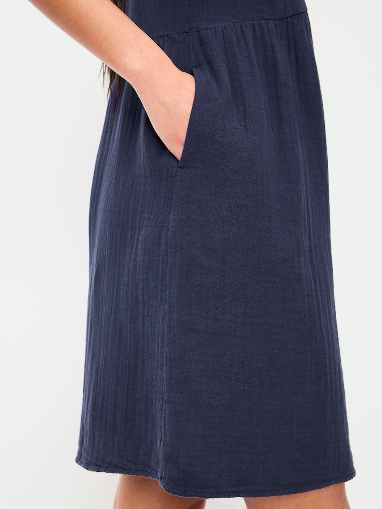 Crinkle Gauze Flutter-Sleeve Mini Swing Dress