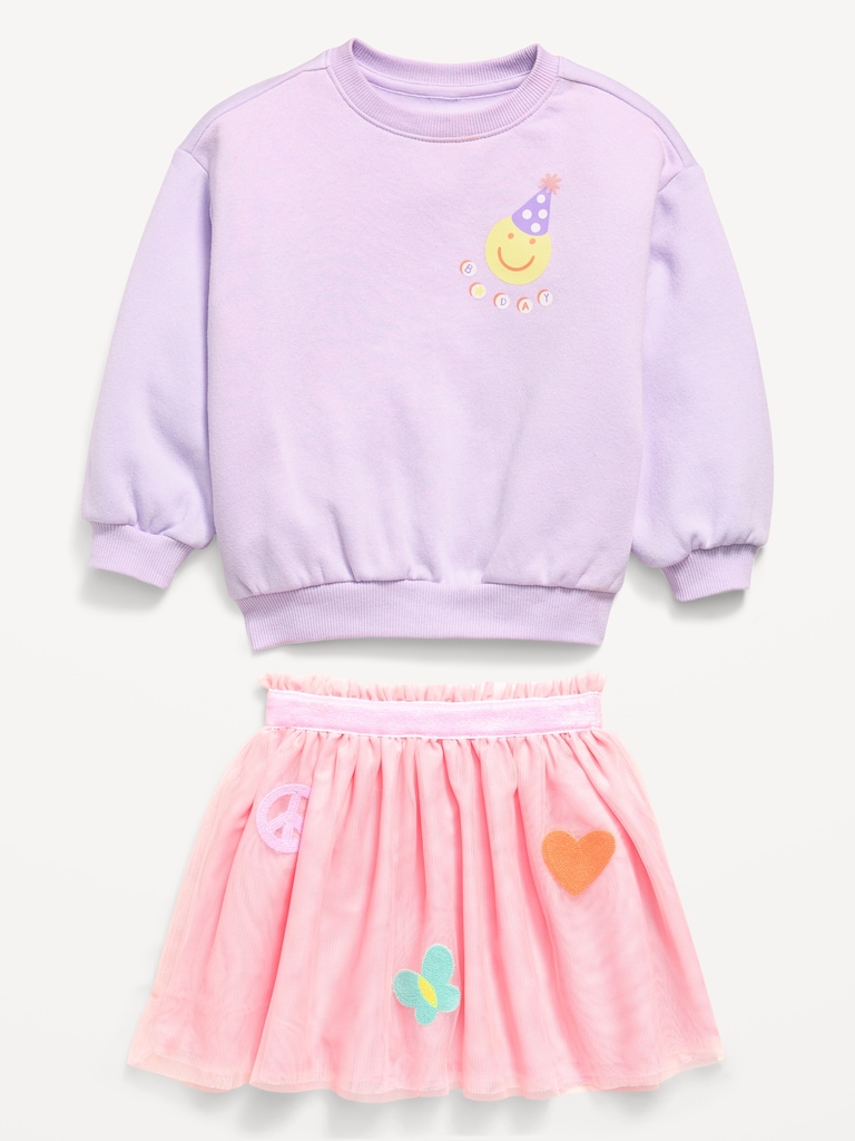 Embroidered Graphic Sweatshirt and Tutu Skirt Set for Toddler Girls