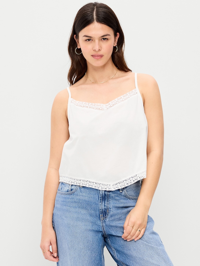 Lace-Trim Scarf Tank Top