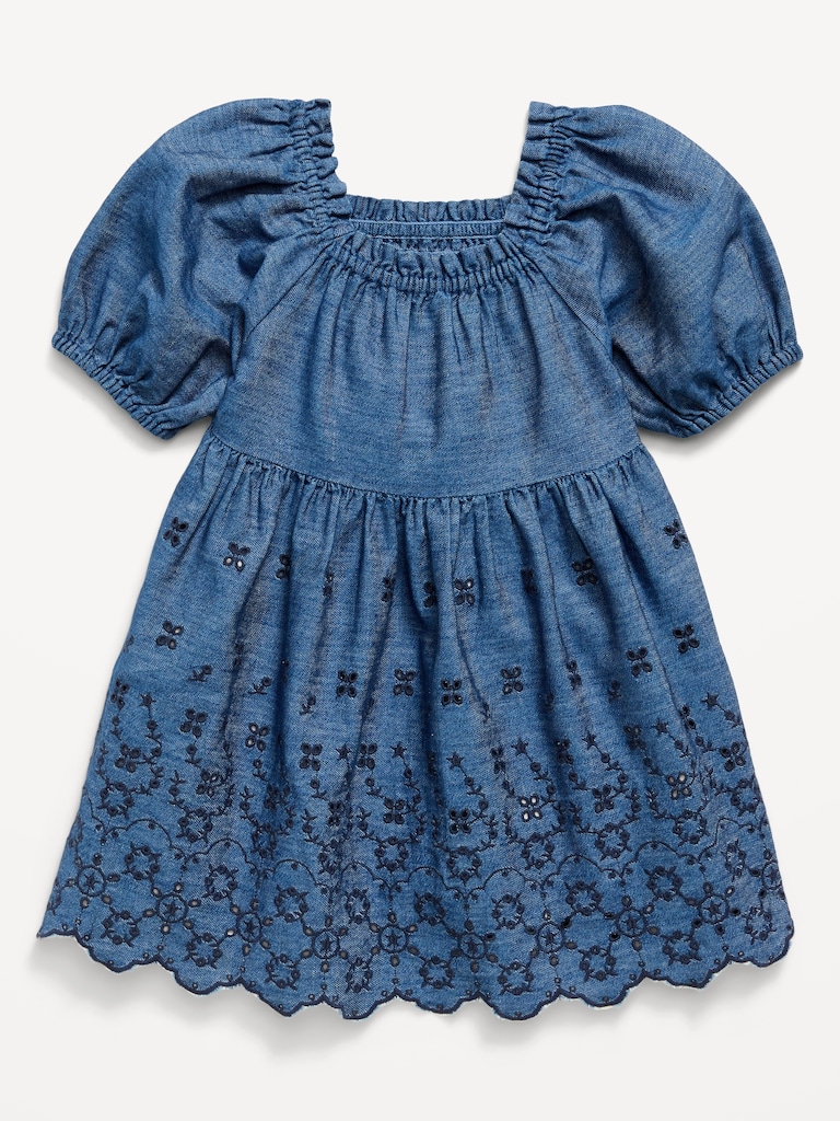 Fit and Flare Puff-Sleeve Embroidered Dress for Toddler Girls