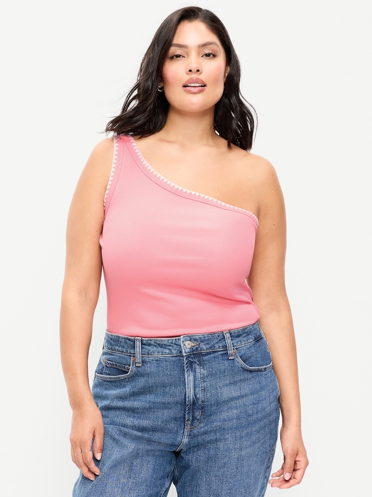 Ribbed One-Shoulder Tank Top