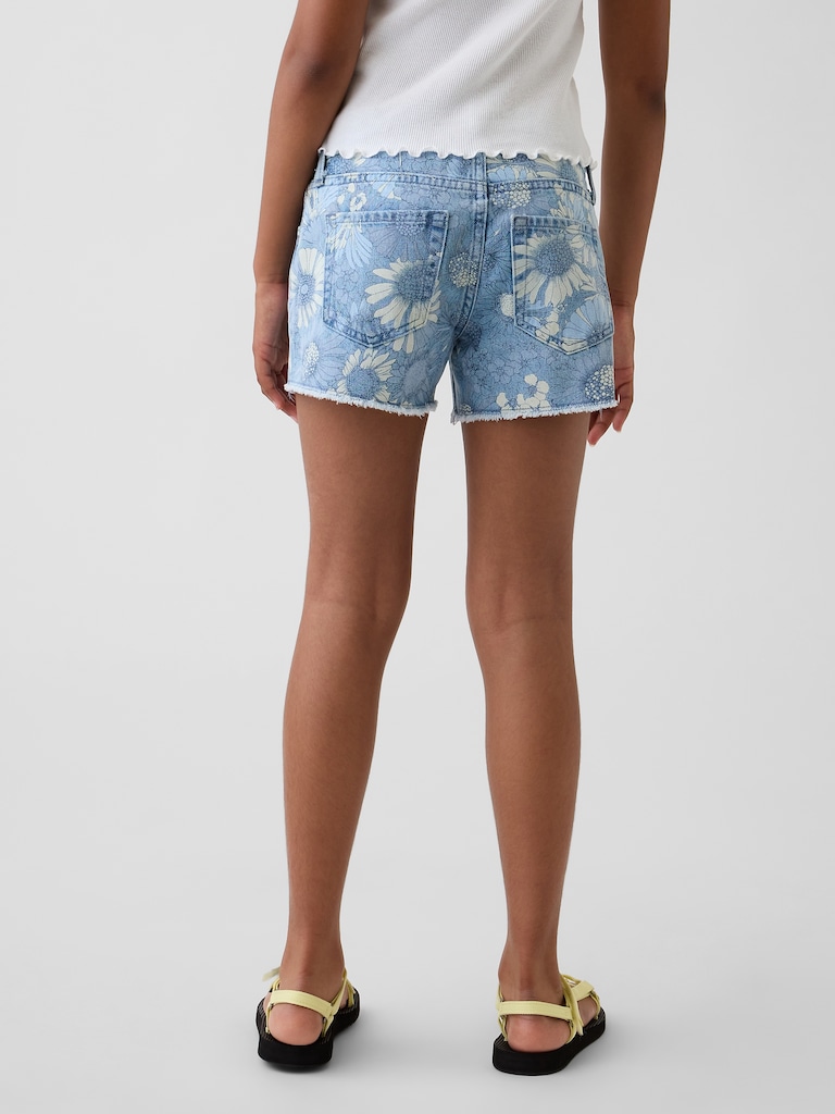 Kids Low Rise Stride Floral Denim Shorts