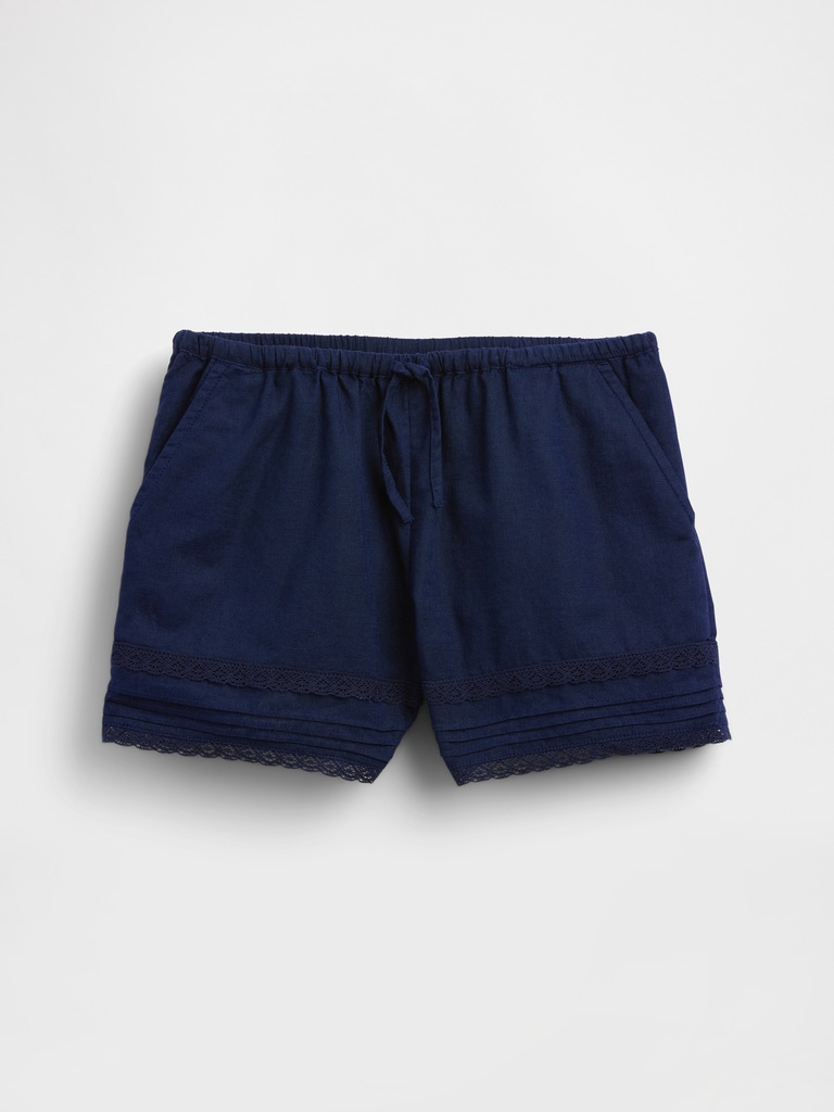 Kids Linen-Cotton Lace-Trim Easy Shorts