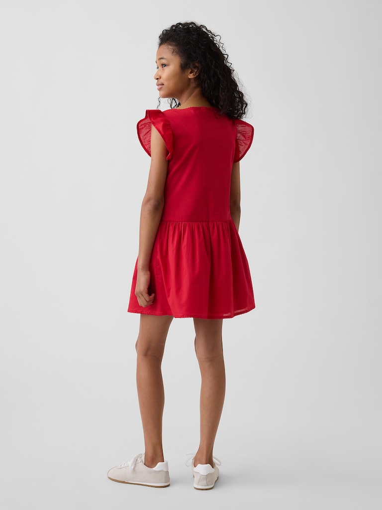 Kids Flutter-Sleeve Lace-Trim Dress