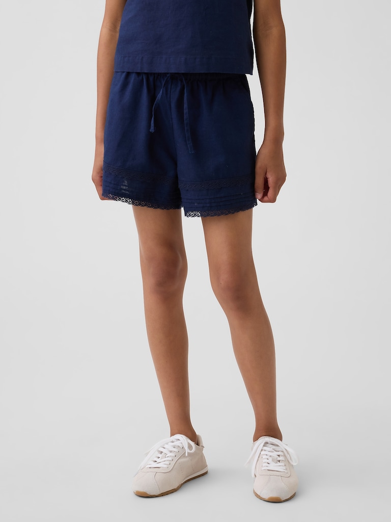 Kids Linen-Cotton Lace-Trim Easy Shorts