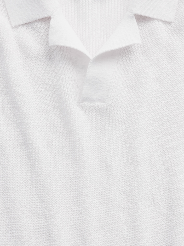 Linen-Blend Camp Polo Sweater Shirt