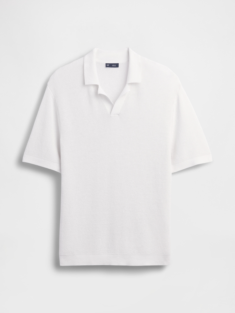 Linen-Blend Camp Polo Sweater Shirt