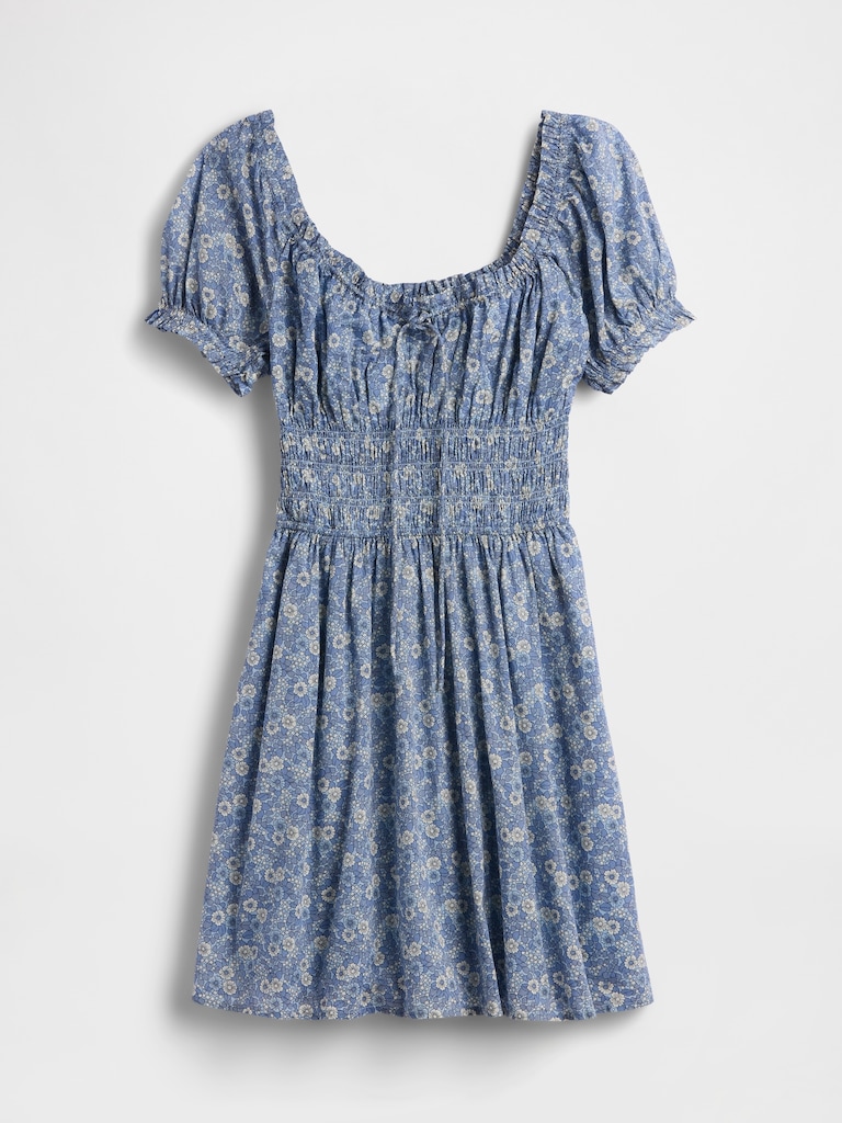 Smocked-Waist Mini Dress