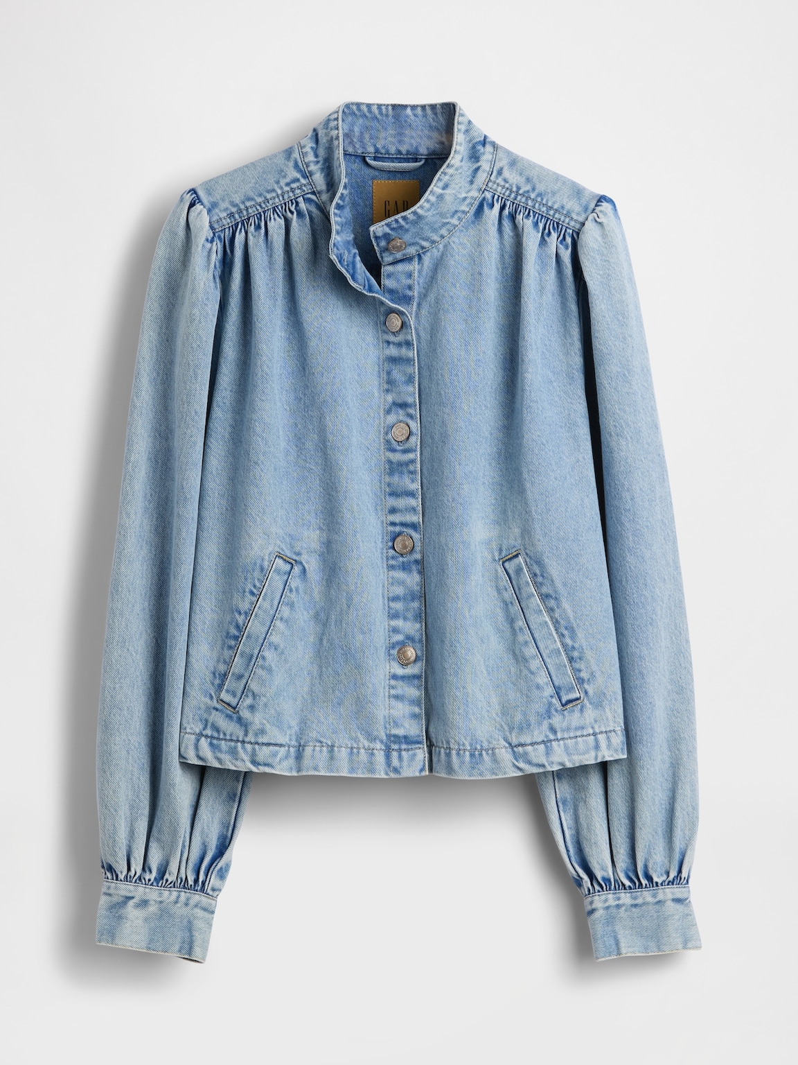 Denim Balloon-Sleeve Crop Swing Jacket