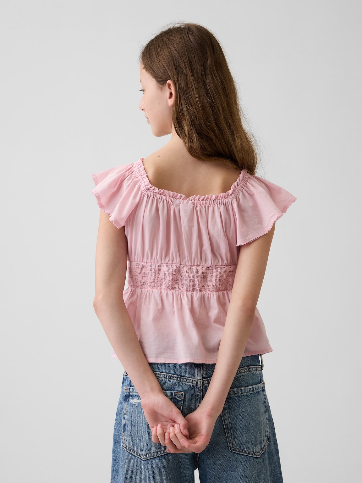 Kids Flutter-Sleeve Button-Front Top