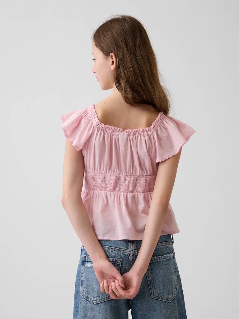 Kids Flutter-Sleeve Button-Front Top