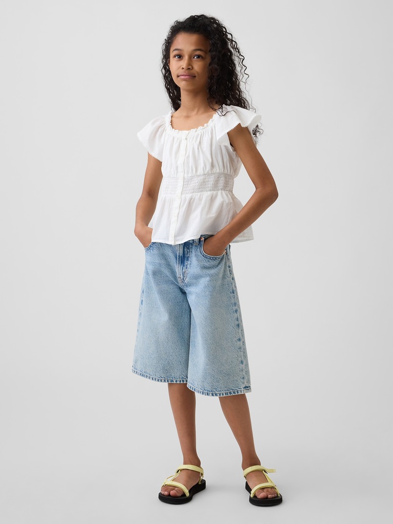 Kids Flutter-Sleeve Button-Front Top