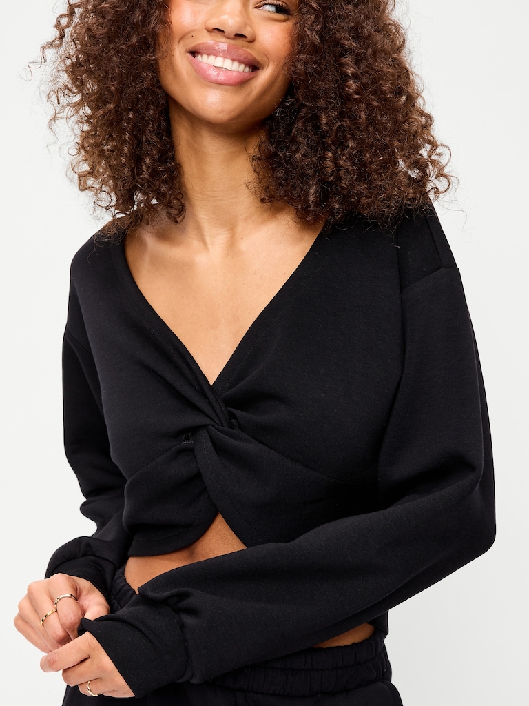 Bounce Fleece Long-Sleeve Twist-Front Top