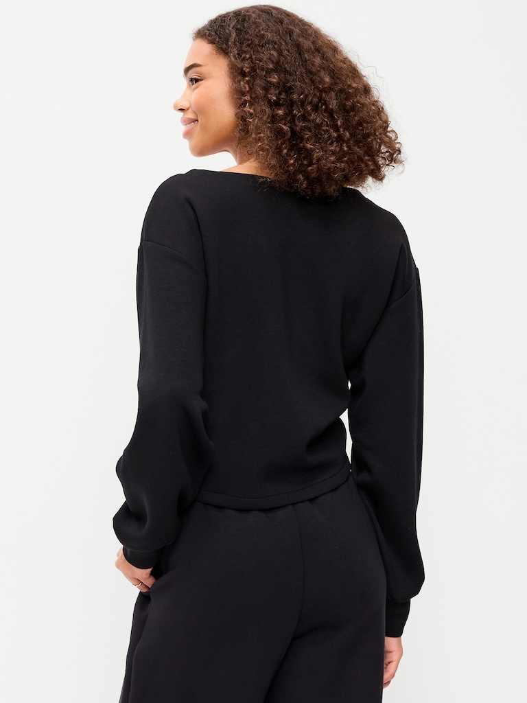 Bounce Fleece Long-Sleeve Twist-Front Top
