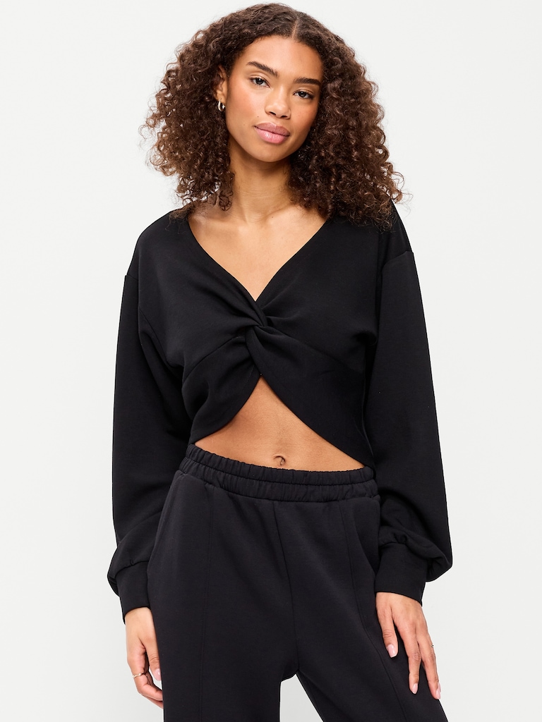 Bounce Fleece Long-Sleeve Twist-Front Top