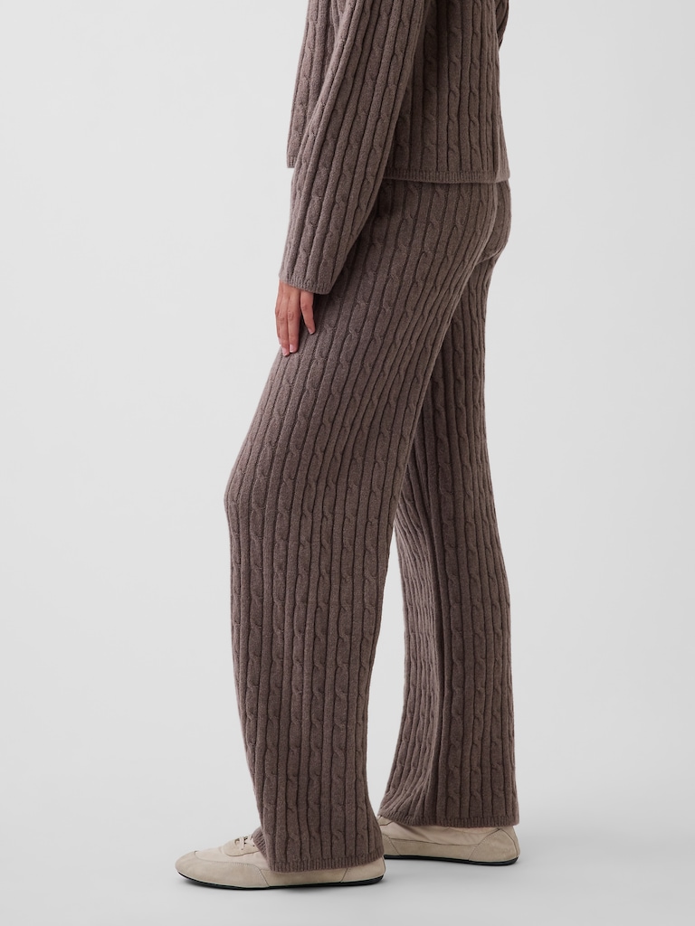 CashSoft Relaxed Cable-Knit Sweater Pants