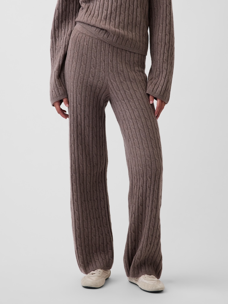 CashSoft Relaxed Cable-Knit Sweater Pants