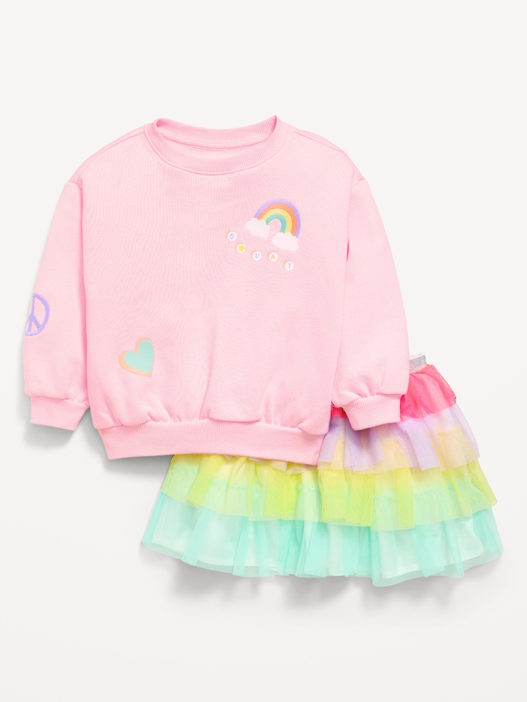 Embroidered Sweatshirt & Tutu Skirt Set for Toddler Girls
