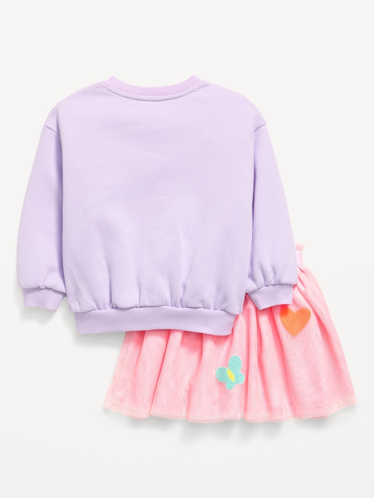 Embroidered Graphic Sweatshirt and Tutu Skirt Set for Toddler Girls