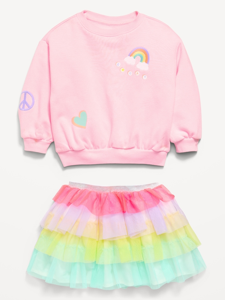 Embroidered Sweatshirt & Tutu Skirt Set for Toddler Girls