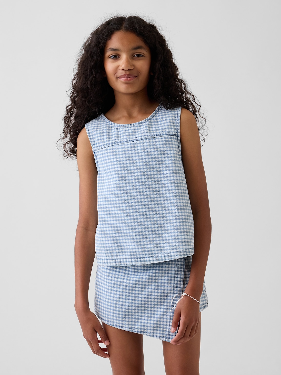 Kids Gingham Denim Shell Tank Top