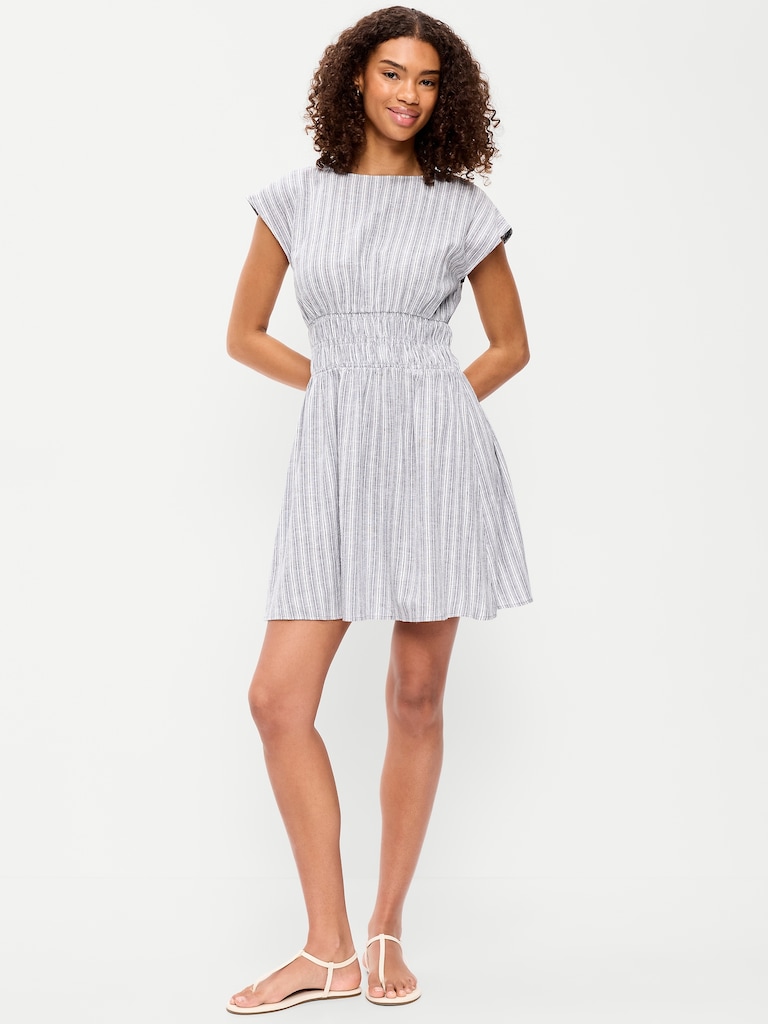 Smocked-Bodice Fit & Flare Mini Dress