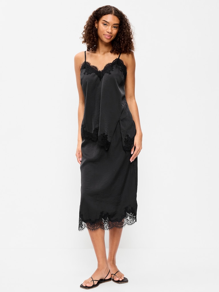 Lace Slip Midi Skirt