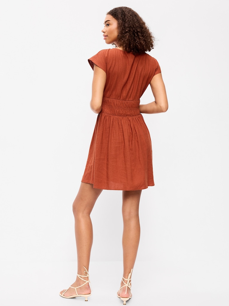 Smocked-Bodice Fit & Flare Mini Dress