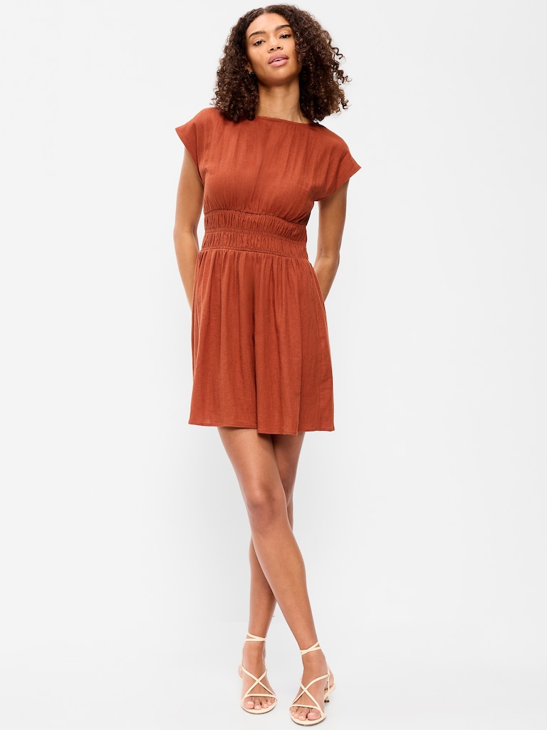 Smocked-Bodice Fit & Flare Mini Dress