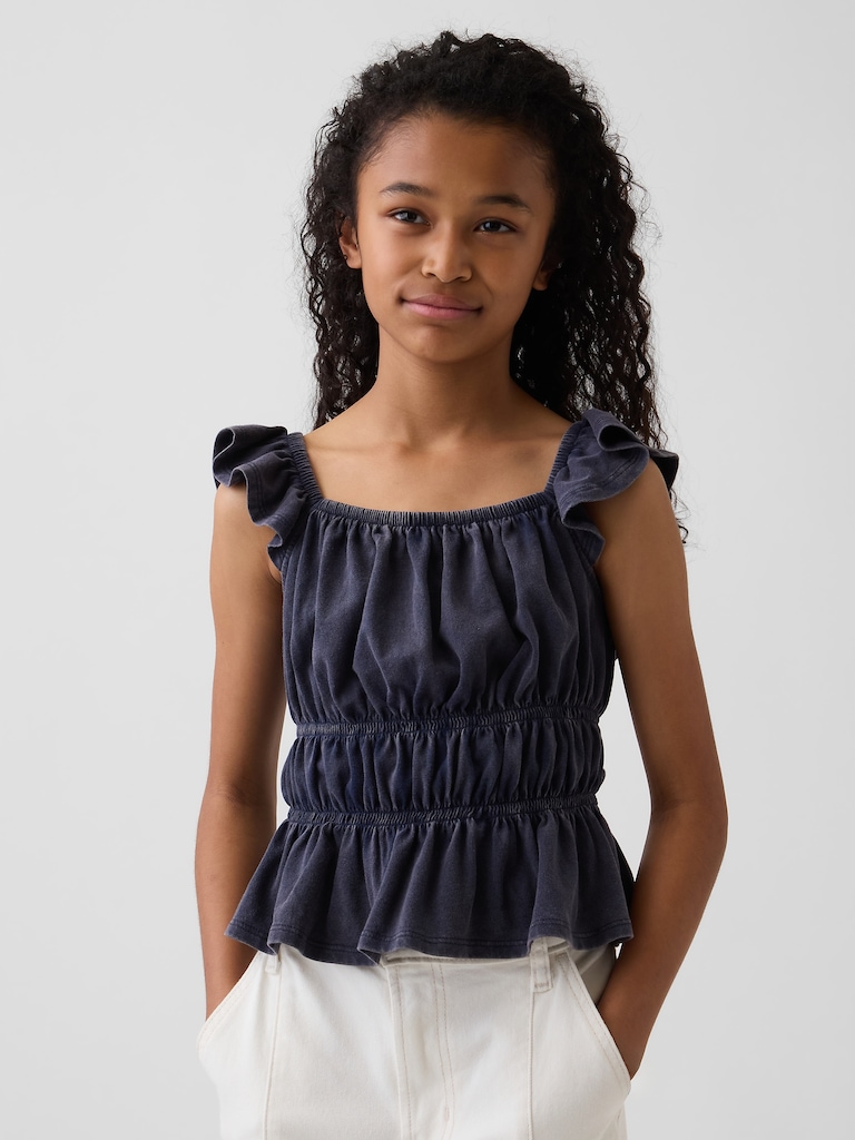 Kids Flutter-Sleeve Smocked Peplum Top