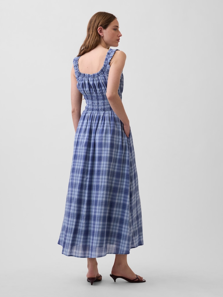 Plaid Voile Smocked Waist Maxi Dress