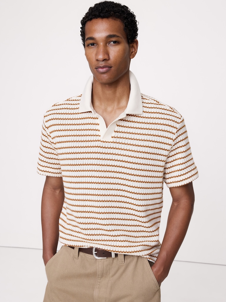 Stripe Johnny-Collar Polo